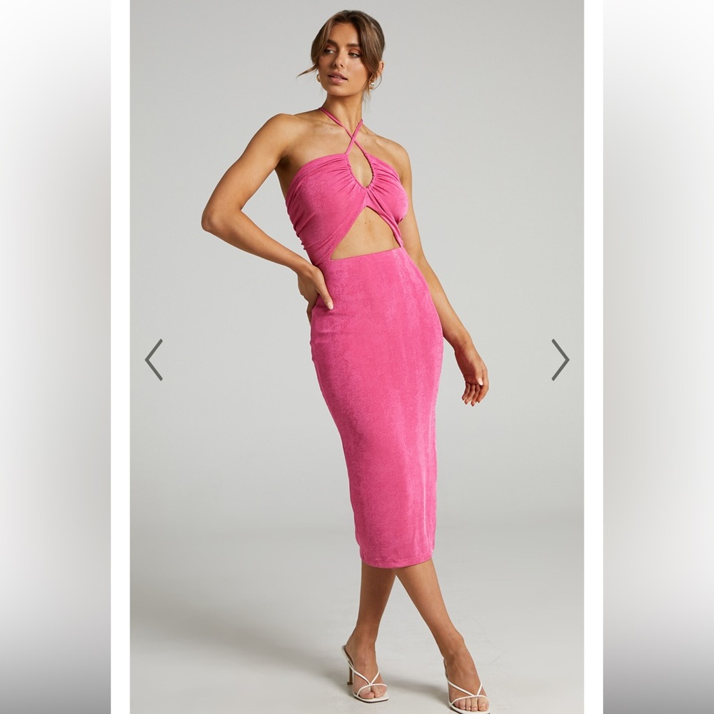 Elegant Pink Halter Cutout Dress